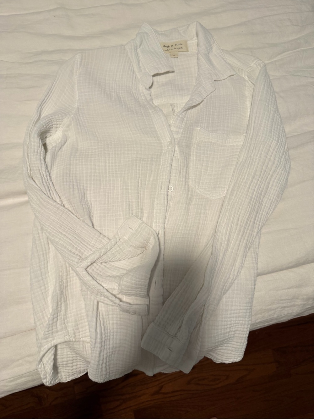 cloth & stone White Cotton Gauze Button-Down Shirt